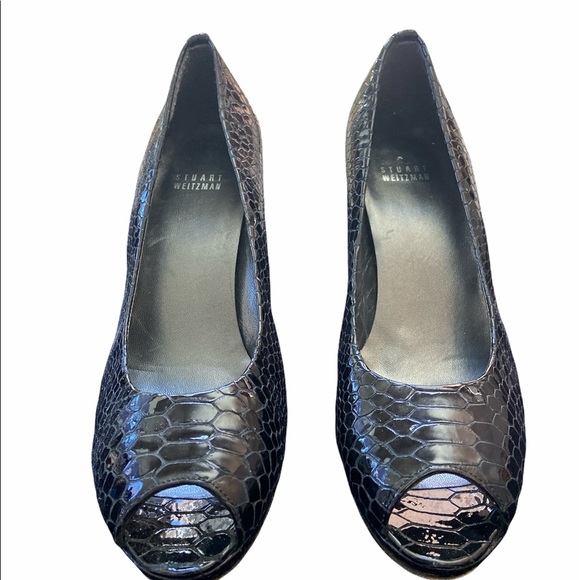 STUART WEITZMAN Snakeskin Platform Open Toe Heels - Picture 5 of 7